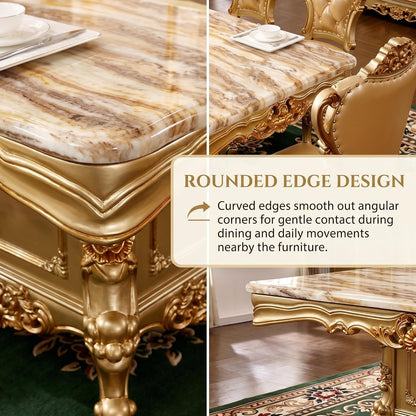 56‘’-96‘’ Modern Dining Table with Ornate Classic Base&Gold Carved Base