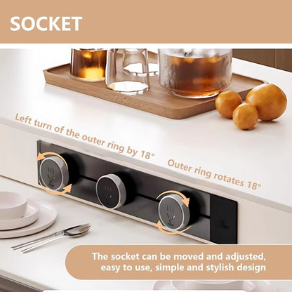 64” - 80” Black Kitchen Island with Mobile Guide Socket & Double-column Table Legs (No Chair)