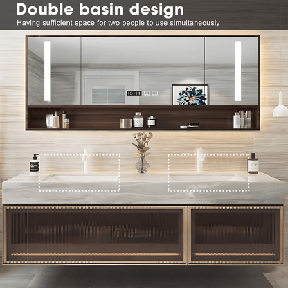 52"- 78" Modern Wall Mounted Cabinet Bathroom Vanity with Double Sink and Induction Lighting
