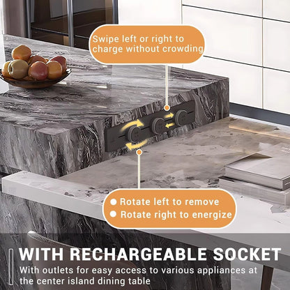 87” - 98” Sophisticated Texture Kitchen Island Includes Gray Stripe Pattern Design (No Chair)