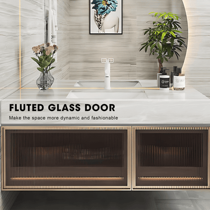 36"- 48" Wall Mounted Bathroom Vanity with Single Sink and Round Smart LED Mirror