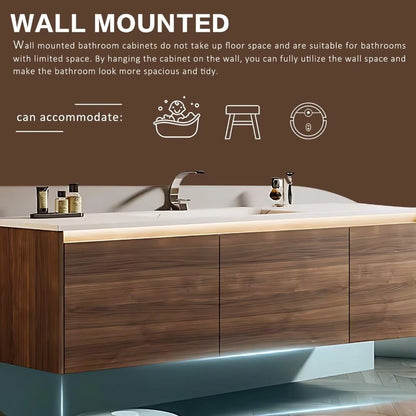 52” - 64” Modern Light Lxury Bathroom Vanity with Marble Pattern Slate Integrated Sink