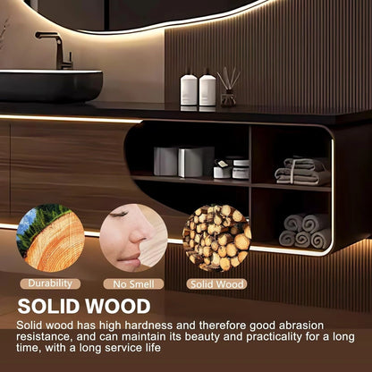 48” - 68” Brown Modern Bathroom Vanity Includes Above Counter Sink & Irregular Mirror