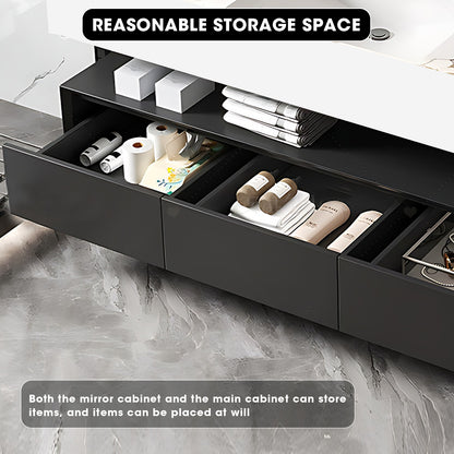 36"- 64" Wall Mounted Open storage Gray Bathroom Vanity with Single Sink &Mirror Cabinet