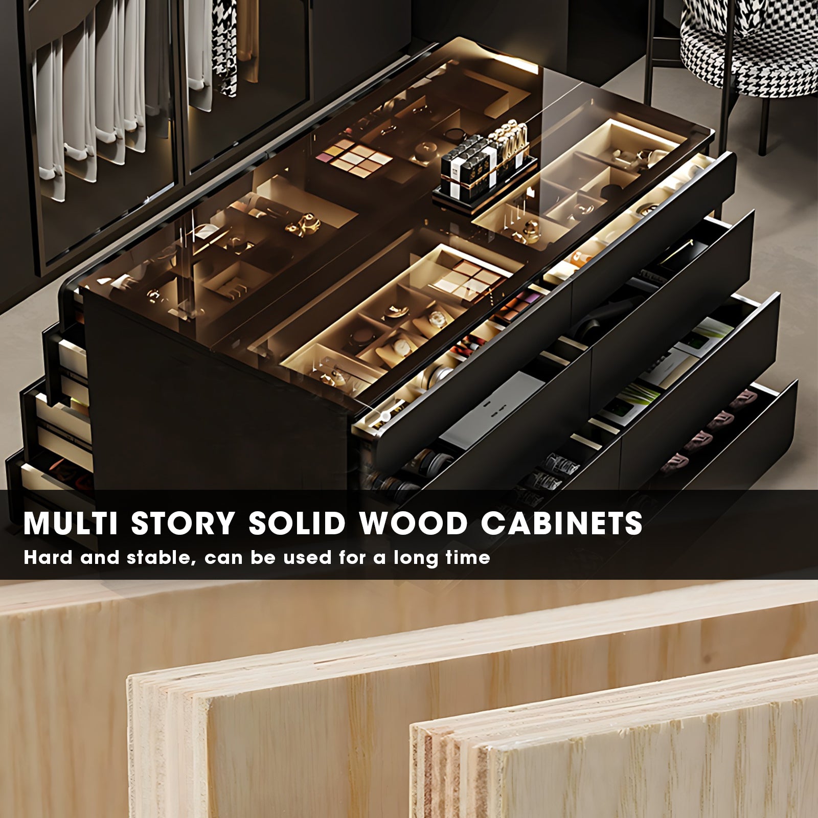 39-55' Black Glass-Top Walk-In Closet Island Dresser & Chest Jewelry Storage 31.5IN / 55IN 39-55' Black Glass-Top Walk-In Closet Island Dresser & Chest Jewelry Storage 31.5IN / 55IN