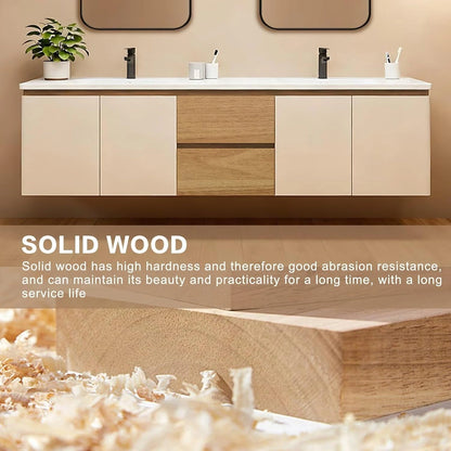 60” - 84” Modern Smart Bathroom Vanity with Wood and White Cabinet