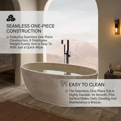59''-67'' Freestanding Bathtubs with Natural Beige Finish & Oval Silhouette
