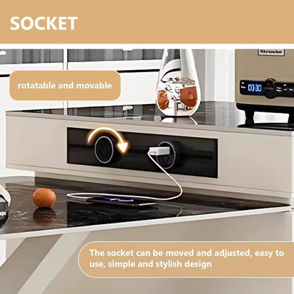 79” - 87” White Luxury Kitchen Island Includes Detachable Design & Sliding Rail Socket (No Chair)