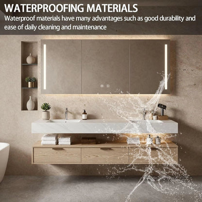 60” - 84” Wood Grain Bathroom Vanity with LED Lighting & Double Sink