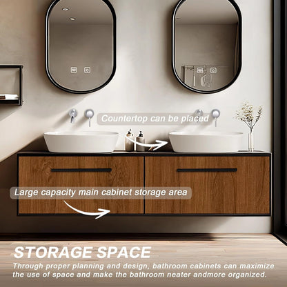 60”- 78” Unique Bathroom Vanity Includes Log Cabinet & Black Frame Mirror