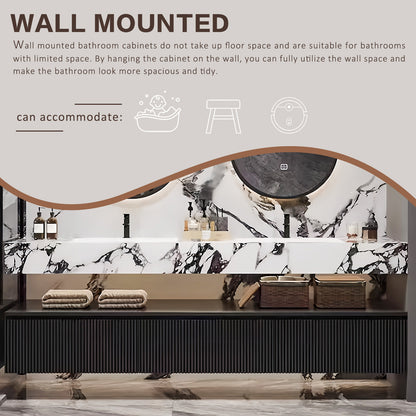 36"- 52" Wall Mounted Open Storage With Single Basin And Oval Smart Mirror