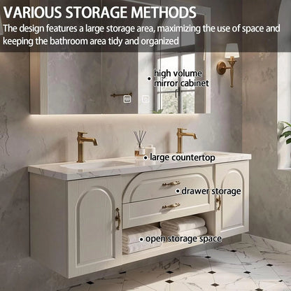 60” - 84” Modern Wood Bathroom Vanity with Large Smart Mirror Cabinet