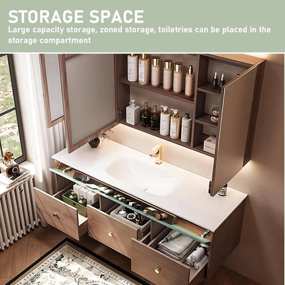 52” - 64” Minimalist Wooden Bathroom Vanity  Includes Cabinet Light Strip