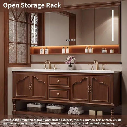 60” - 76” Unique Retro Bathroom Vanity with Open Storage Space