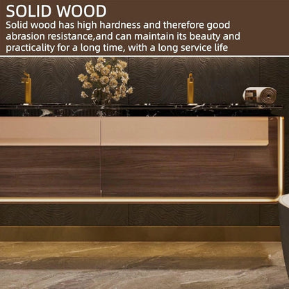 60” - 78” Classic Luxury Bathroom Vanity with Rock Slabs Texture Countertop