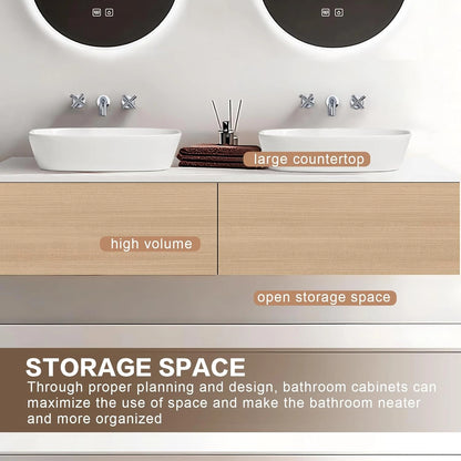 60” - 78” Art Simple Bathroom Vanity with Hidden Handle & Round Mirror