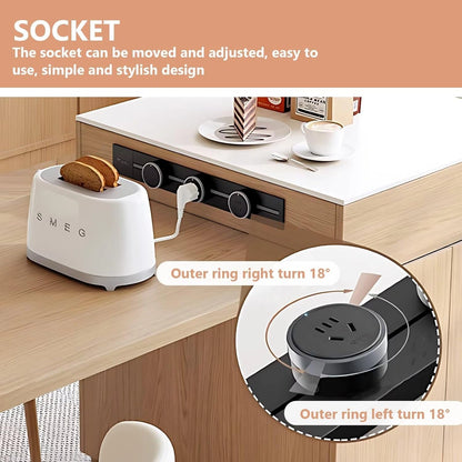 61” – 81” Log Modern Kitchen Island with Storage Includes Sliding Rail Socket