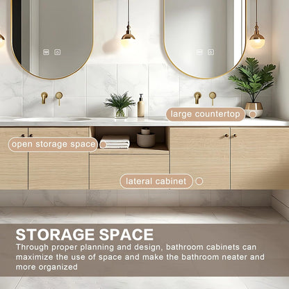 72” - 88” Modern Minimalist Bathroom Vanity with Open Storage Rack & Symmetrical Cabinet
