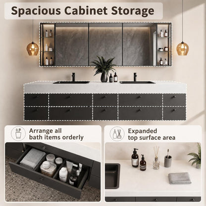 70''-110'' Modern Floating Bathroom Vanity with Double Sink Includes 10 Drawers& Minimalist Design
