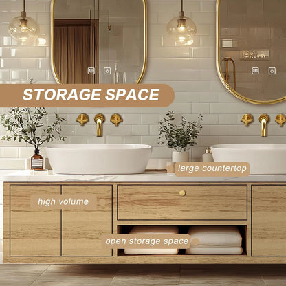 60” – 96” Wall-Mounted Bathroom Vanity with Versatile Storage Space