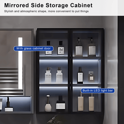 32"- 80" Floating Bathroom Vanity Cabinet with Single Sink and Smart LED Mirror Cabinet