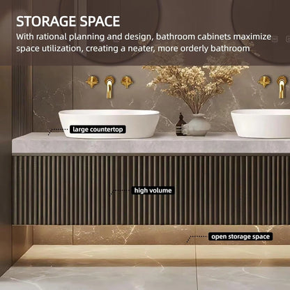60” - 84” Modern Bathroom Vanity with Striped Wood Cabinet