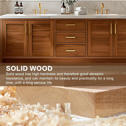 68” - 96” Wood Grain Bathroom Vanity with Exquisite Handle and Round Mirror