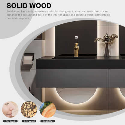 36''-52'' Wall Mount With LED Light And Oval Mirror And Grey Countertop With Single Sink