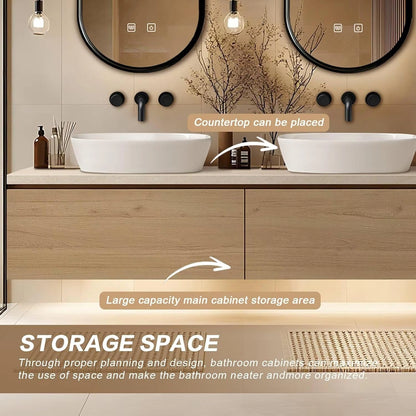 60” - 84” Floating Bathroom Vanity with Symmetrical Cabinet & Vessel Sink