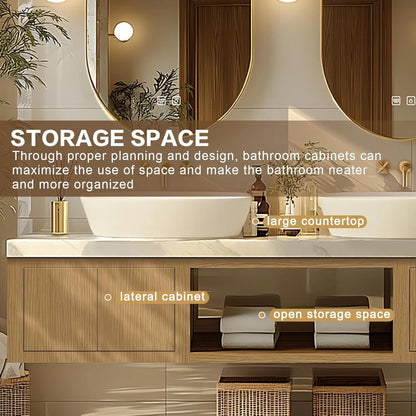 68” - 84” Simple Log Bathroom Vanity Includes Patterned Sink & Irregular Mirror