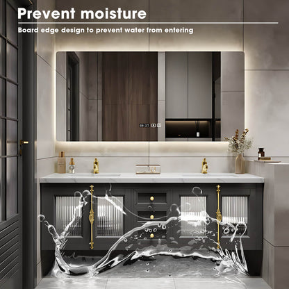 56"- 78" High-end Double Sink Bathroom Vanity with Sense of Atmosphere Defogging Mirror