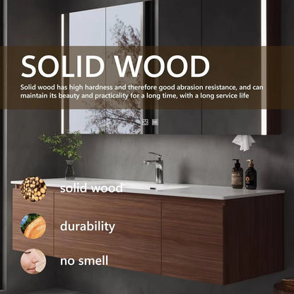 56” - 68” Modern Log Bathroom Vanity Includes Wood Grain Cabinets