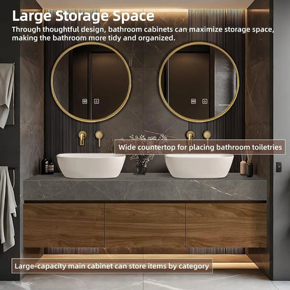 60” - 80” Wood Grain Bathroom Vanity with Double Sink Design