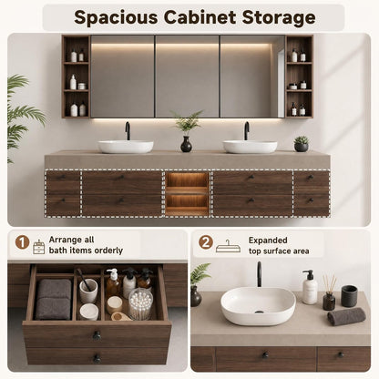 60''-110'' Floating Bathroom Vanity with Sink Includes Wood-toned Drawer Design
