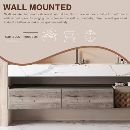44"-64" Wall Mounted Bathroom Vanity With Single Sink And Smart Led Mirror Cabinet