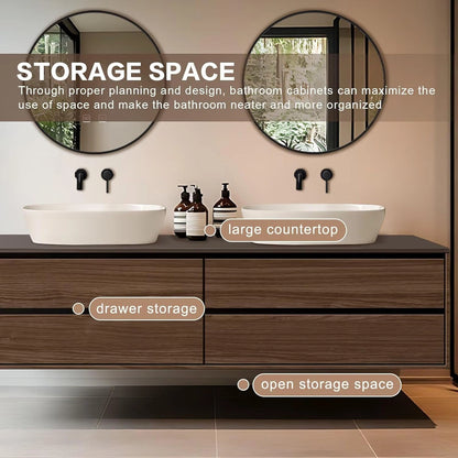 60” - 78” Minimalist Floating Bathroom Vanity Includes Round Mirror