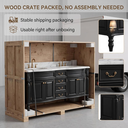 52''-110'' Modern Bathroom Vanity with Double Sinks Includes Black Carved Mirror