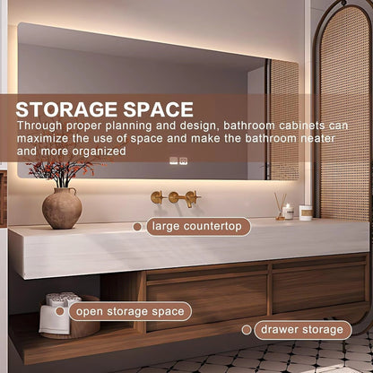 48” - 64” Natural Elegant Bathroom Vanity Includes Medieval Style & Square Mirror