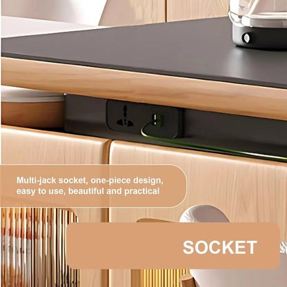 94” - 102” Exquisite Log Kitchen Island Includes Embedded Socket & Glass Door (No Chair)