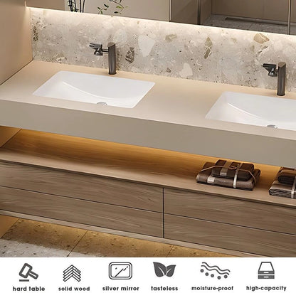 60” - 78” Natural Practical Bathroom Vanity with Ceramic Basin and Time Manager