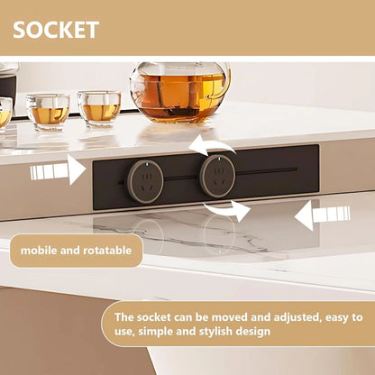 59” - 67” Light Luxury Kitchen Island with Various Storage Spaces & Flexible Socket (No Chair)