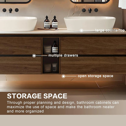 60” - 78” Elegant Log Bathroom Vanity with Hidden Handle & Irregular Smart Mirror