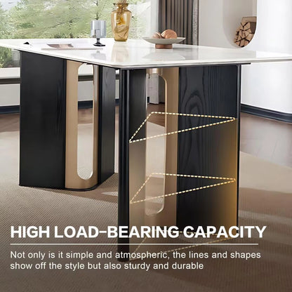 63” - 71” Minimalist Dining Table with Geometric Openwork Base (No Chair)