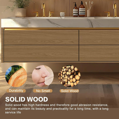 60” - 78” Log Luxury Bathroom Vanity Includes Textured Tabletop & Irregular Mirror