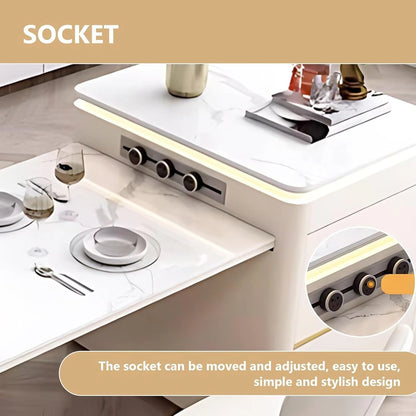 75” - 91” White Minimalist Kitchen Island Includes Cylindrical Base (No Chair)