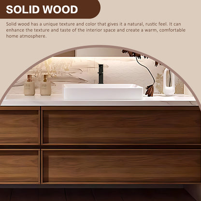 56"- 78" Floating Double Ceramic Sink With Led Lighting Smart Mirror