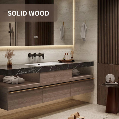 52” - 68” Floating Bathroom Vanity with Black Textured Countertop
