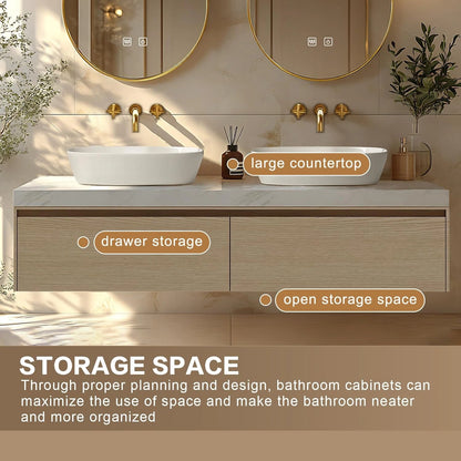 60” - 78” Modern Exquisite Bathroom Vanity Includes Round Mirrors & Above Counter Sinks