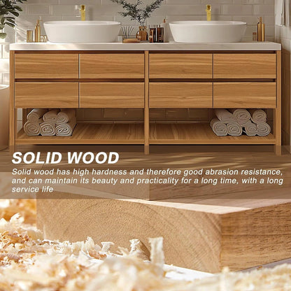 60” – 96” Natural Bathroom Vanity with Hidden Door Handle & Double Sinks