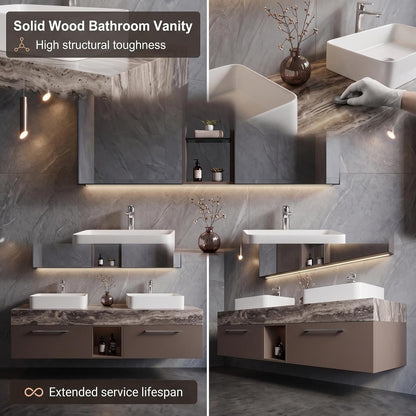 52''-110'' Bathroom Vanity with Double Sinks Includes Deep Drawers and Open Niche Storage